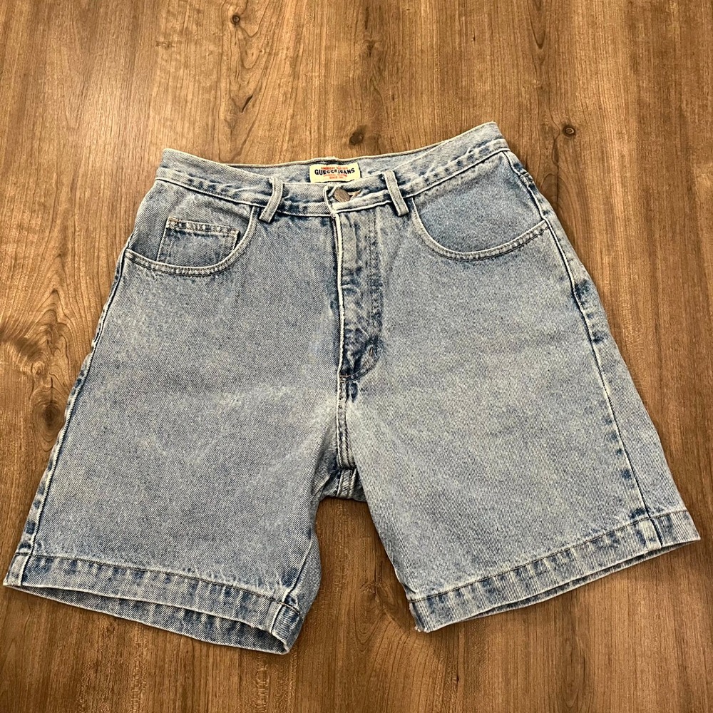 VTG Guess Jean Shorts Denim Jorts Blue Light Wash High Rise Womens Size 29